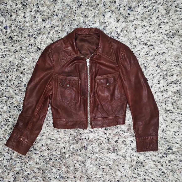 Iconic 70s Brown Leather Bomber Jacket - Picture 3 of 12